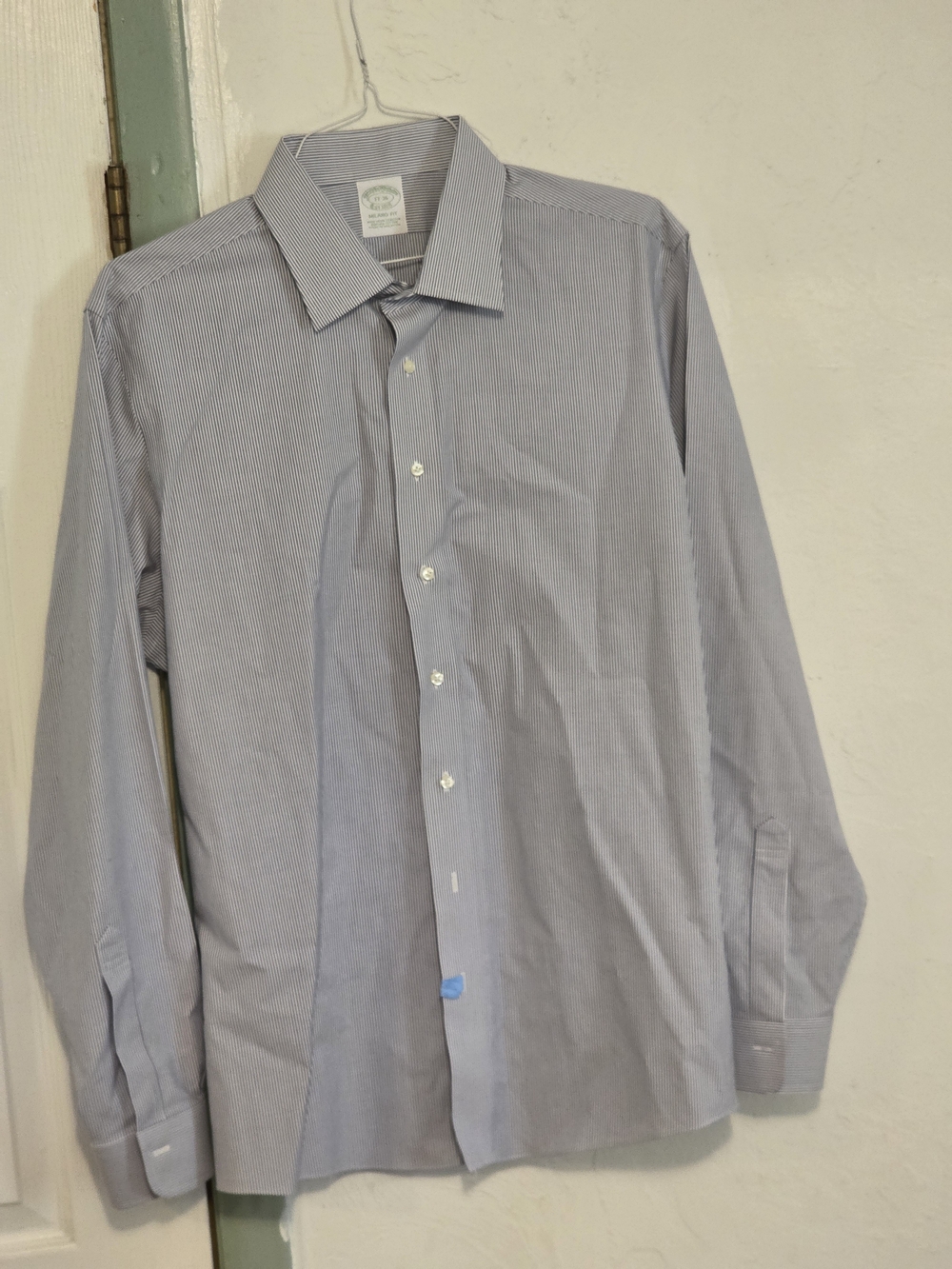 Brooks Brothers Light Blue Pinstripe Dress Shirt - Collared Button-Front In Exce